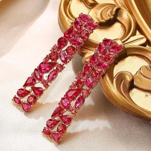 Rhinestone Rectangle Earrings, Wedding Party Sparkly Crystal Geometric Statement